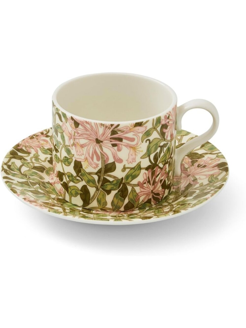 Elegant Honeysuckle Teacup & Saucer Set | 8.5oz Porcelain | Microwave